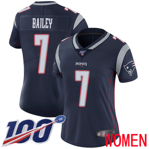 New England Patriots Football #7 100th Season Limited Navy Blue Women Jake Bailey Home NFL Jersey